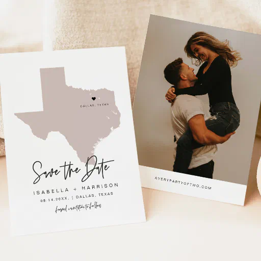 QUINN Dallas Texas Blush Pink Map Save the Date Invitation