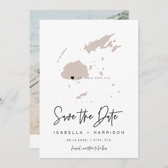 QUINN FIJI Blush Pink Map Photo Save the Date Invitation (Front/Back)