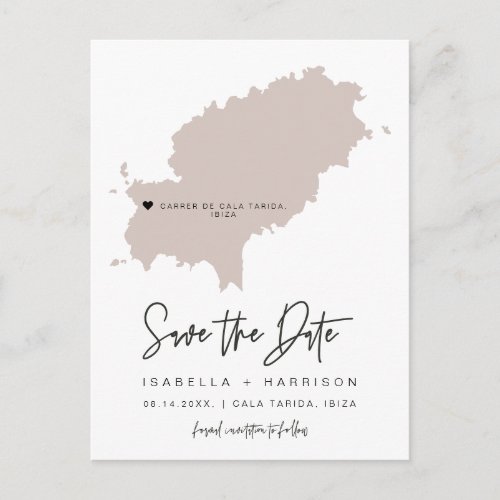 QUINN Ibiza Map Save the Date Moveable Heart Postcard