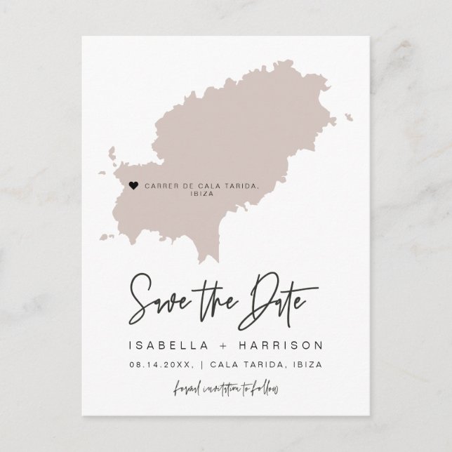 QUINN Ibiza Map Save the Date (Moveable Heart!) Postcard (Front)
