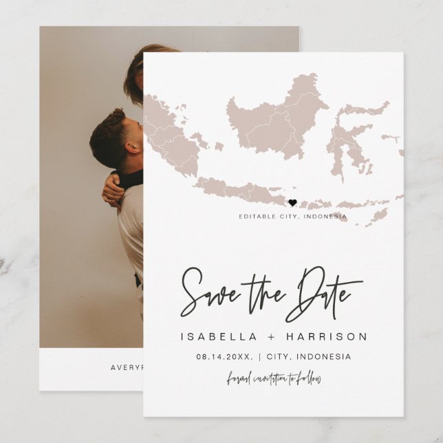 QUINN INDONESIA Blush Pink Map Photo Save the Date Invitation (Front/Back)