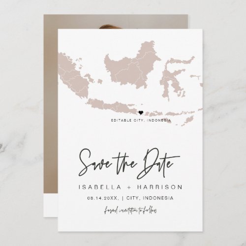 QUINN INDONESIA Blush Pink Map Photo Save the Date Invitation