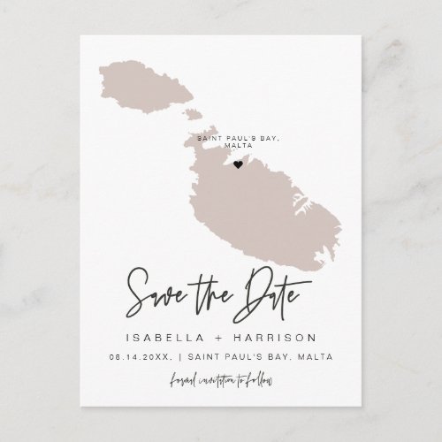 QUINN_ Malta Map Save the Date Moveable Heart Postcard
