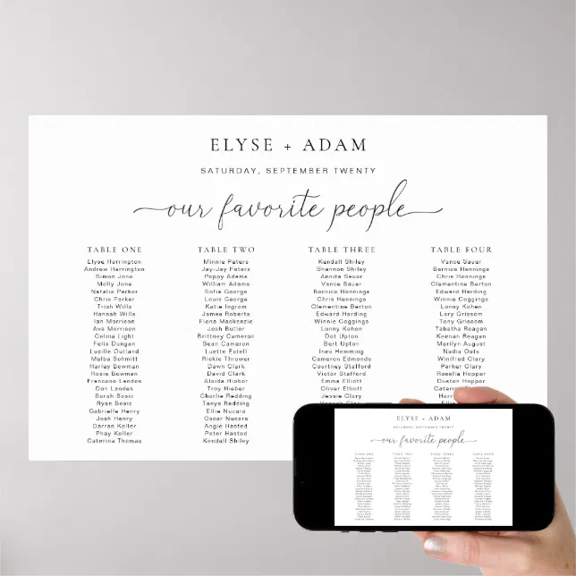 Quinn Minimal 4 Banquet Table Seating Poster Zazzle