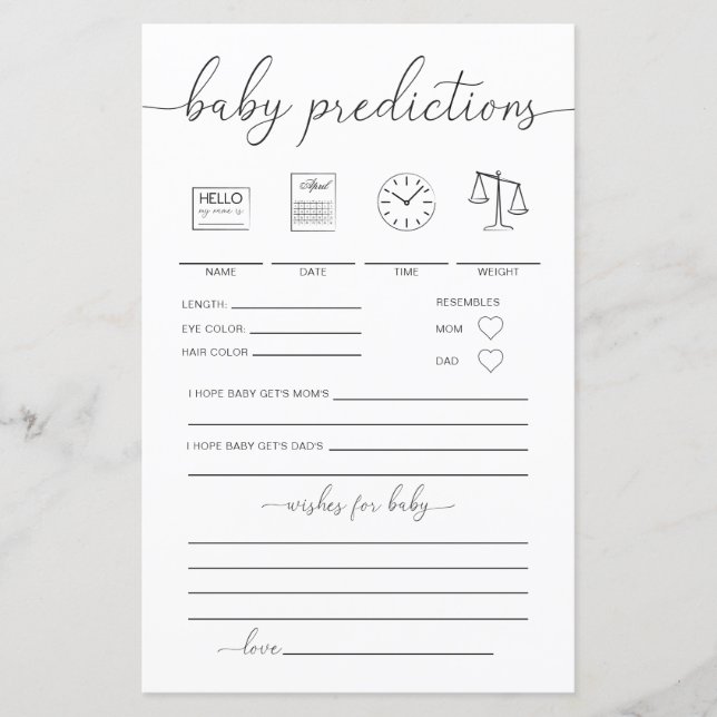 Quinn Minimal Baby Predictions Game (Front)