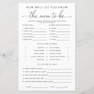 Quinn Minimal Baby Shower Know The Mom-to-be Game