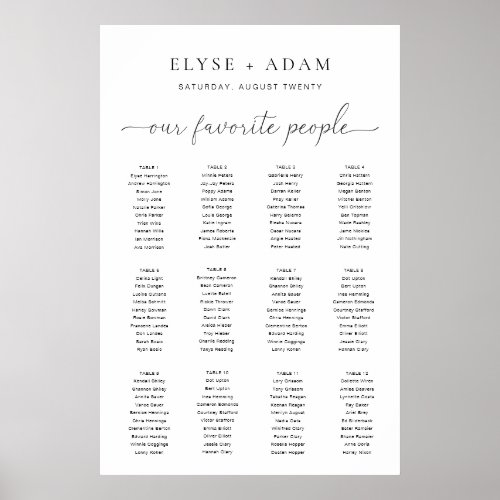 Quinn Modern Minimal 12 Table Seating Poster