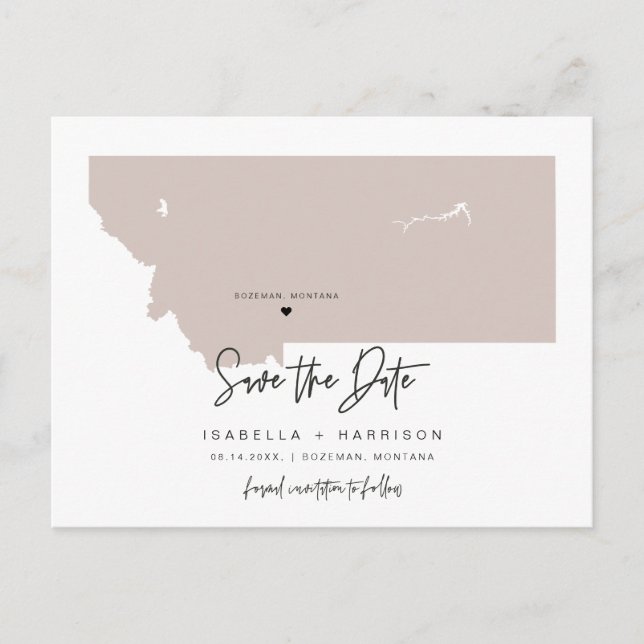 QUINN- Montana Map Save the Date (Moveable Heart!) Postcard (Front)