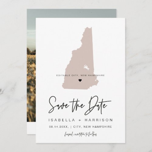 QUINN NEW HAMPSHIRE Blush Map Photo Save the Date Invitation