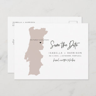 QUINN Portugal Map Save the Date (Movable Heart!) Postcard