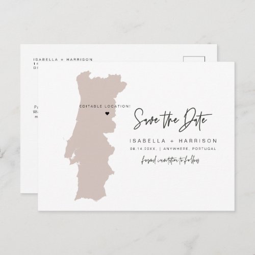 QUINN Portugal Map Save the Date Movable Heart Postcard
