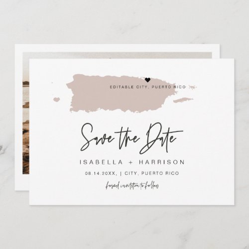 QUINN Puerto Rico Blush Pink Map Save the Date Invitation