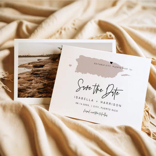 Pink Puerto Rico Map QUINN Puerto Rico Blush Pink Map Save the Date Invitation | Zazzle