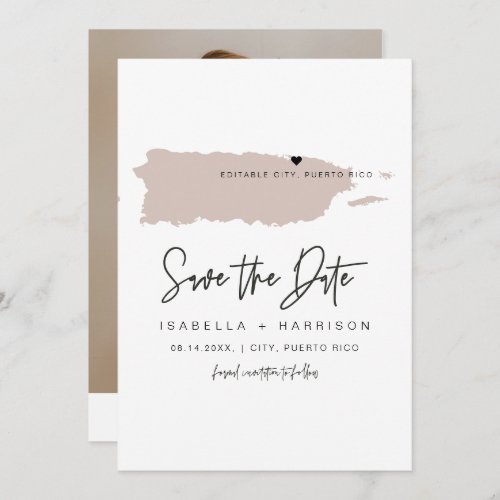 QUINN Puerto Rico Blush Pink Map Save the Date Invitation