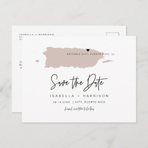 QUINN Puerto Rico Map Save the Date Movable Heart Postcard