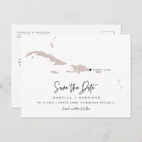 QUINN Punta Cana Map Save the Date Moveable Heart Postcard