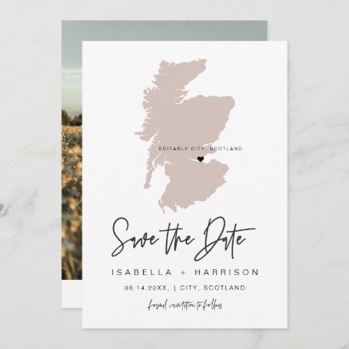 QUINN SCOTLAND Blush Pink Map Photo Save the Date Invitation