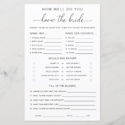 Quinn Script How Well Do You Know The Bride Game