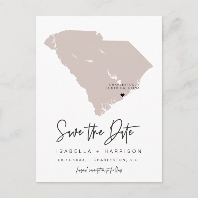 QUINN- South Carolina Map Save the Date EDITABLE Postcard (Front)