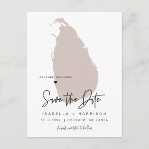 QUINN- Sri Lanka Map Save the Date *Moveable Heart Postcard