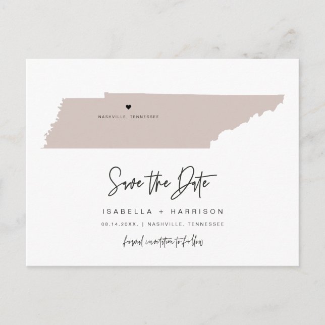 QUINN- Tennessee Map Save the Date Moveable Heart Postcard (Front)