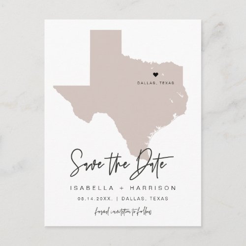 QUINN_ Texas Map Save the Date Moveable Heart Postcard