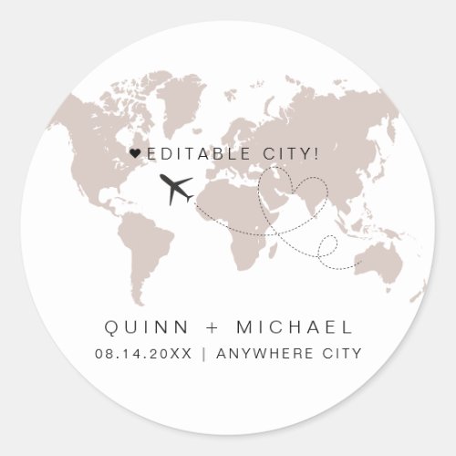 QUINN World Map Travel Destination Save the Date Classic Round Sticker