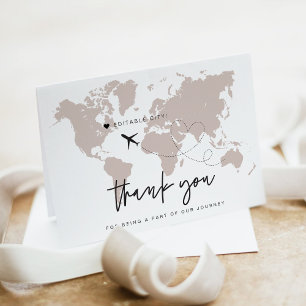 QUINN World Map Travel Destination Save the Date Letterpress Thank You Card
