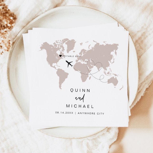 QUINN World Map Travel Destination Save the Date Napkins (Creator Uploaded)
