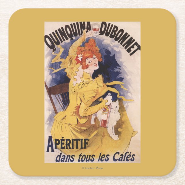 Quinquina Dubonnet Aperitif Promotional Poster Square Paper Coaster (Front)