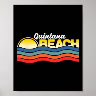Quintana Beach Texas Retro Vintage Surfer Souvenir Poster