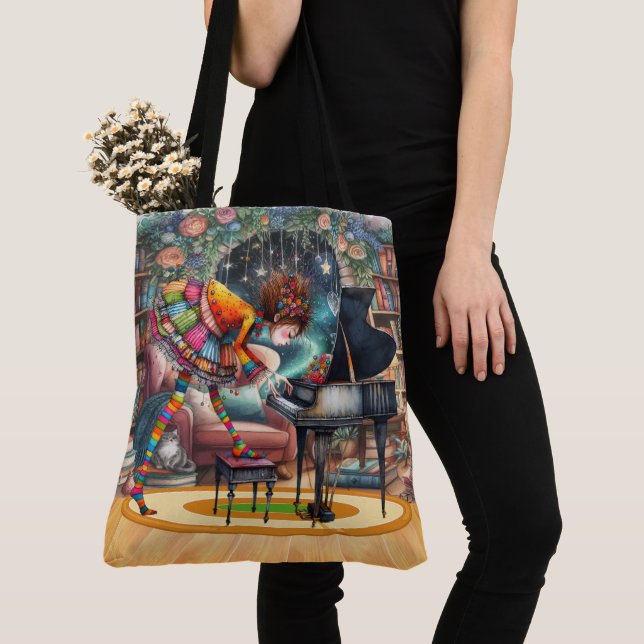 Quintessentially Quirky Piano Tote - SEE BACK! Bag (Close Up)