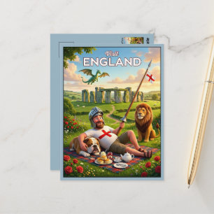 Quirk Visit England Dragon and Lion Postcard