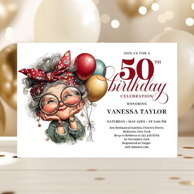 Quirky 50th birthday lady fun playful invitation (Quirky 50th birthday lady fun playful invitation)
