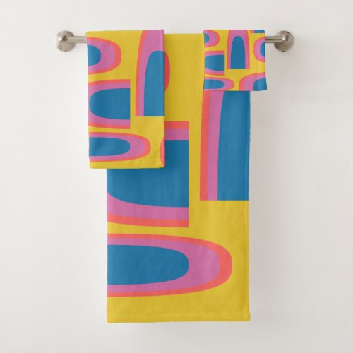 Quirky Abstract Geometric Shapes in Bright Yellow Bath Towel Set