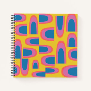 Quirky Abstract Geometric Shapes in Bright Yellow Notebook