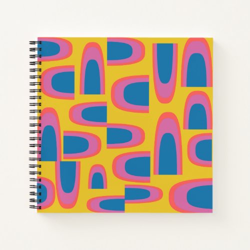 Quirky Abstract Geometric Shapes in Bright Yellow Notebook