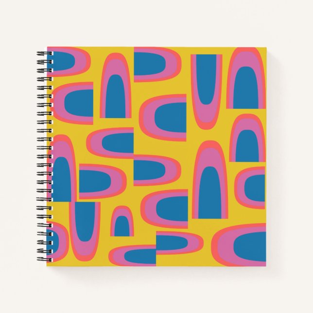 Quirky Abstract Geometric Shapes in Bright Yellow Notebook (Front)