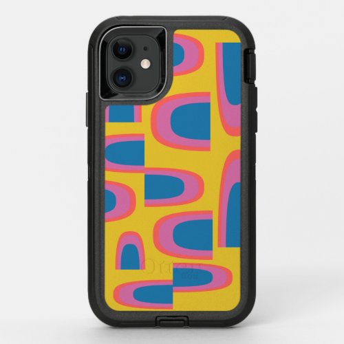 Quirky Abstract Geometric Shapes in Bright Yellow OtterBox Defender iPhone 11 Case