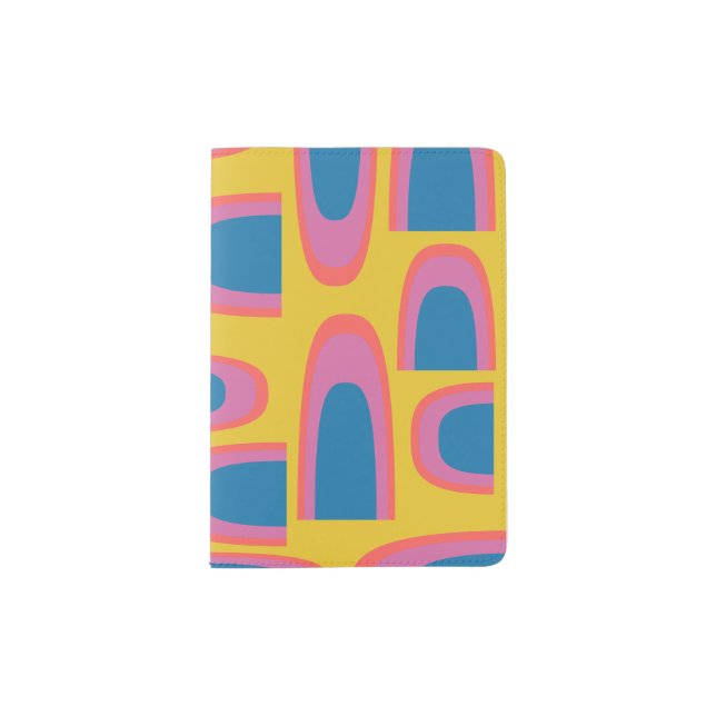 Quirky Abstract Geometric Shapes in Bright Yellow Passport Holder (Front)