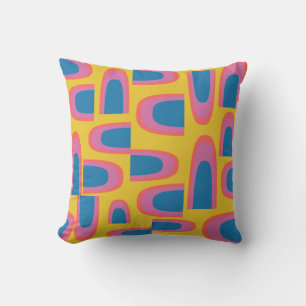 Quirky Abstract Geometric Shapes in Bright Yellow Throw Pillow