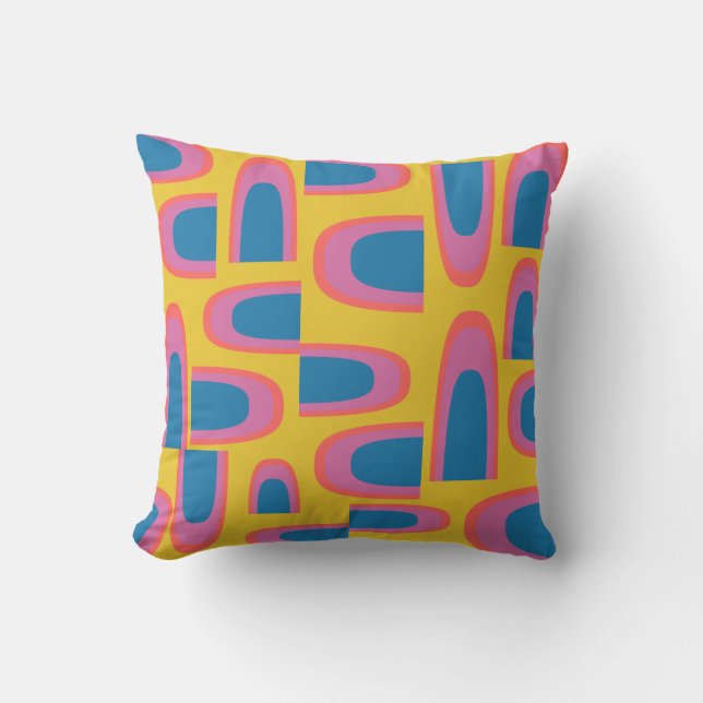 Quirky Abstract Geometric Shapes in Bright Yellow Throw Pillow (Front)