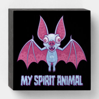 Quirky Albino Bat Spirit Animal Wooden Box Sign