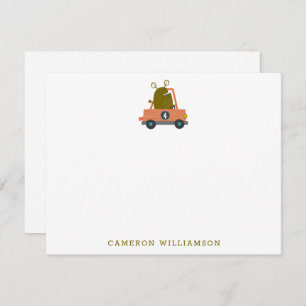 Quirky Alien Racing Car Personalized Stationery Thank You Card