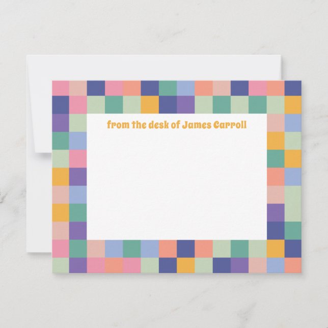 Quirky and Fun Colorful Checkerboard Grid Note Card (Front)