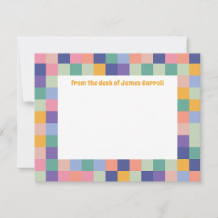 Quirky and Fun Colorful Checkerboard Grid Note Card