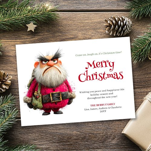 Quirky annoyed Santa editable holiday greeting car Card