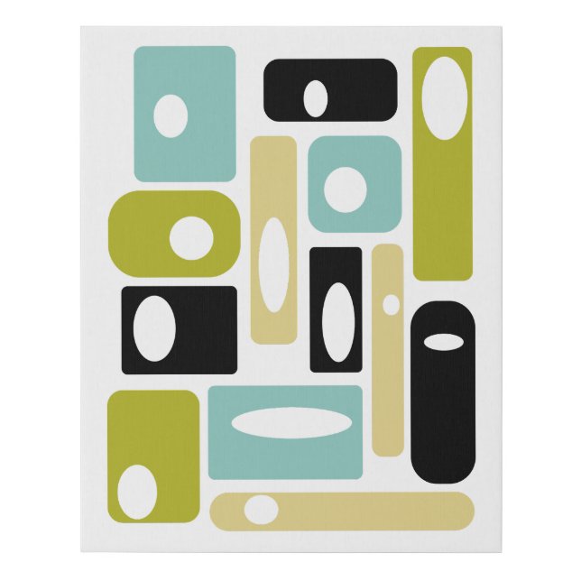 Quirky Aqua Green Yellow Rectangles Midcentury Faux Canvas Print (Front)