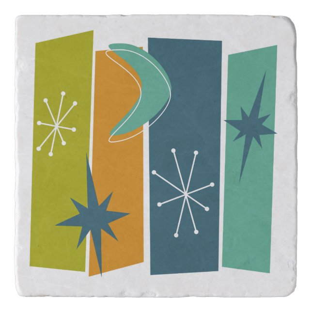 Quirky Atomic Era Boomerang Starburst Midcentury Trivet (Front)