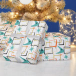 Quirky Atomic Stars Boomerang Squares Mid Century Wrapping Paper<br><div class="desc">Add a pop of color to your gifts with this funky retro wrapping paper. The pattern features abstract squares,  starbursts,  and a boomerang in the colors of turquoise blue,  orange,  gold,  and black. This will brighten up your gift giving!</div>